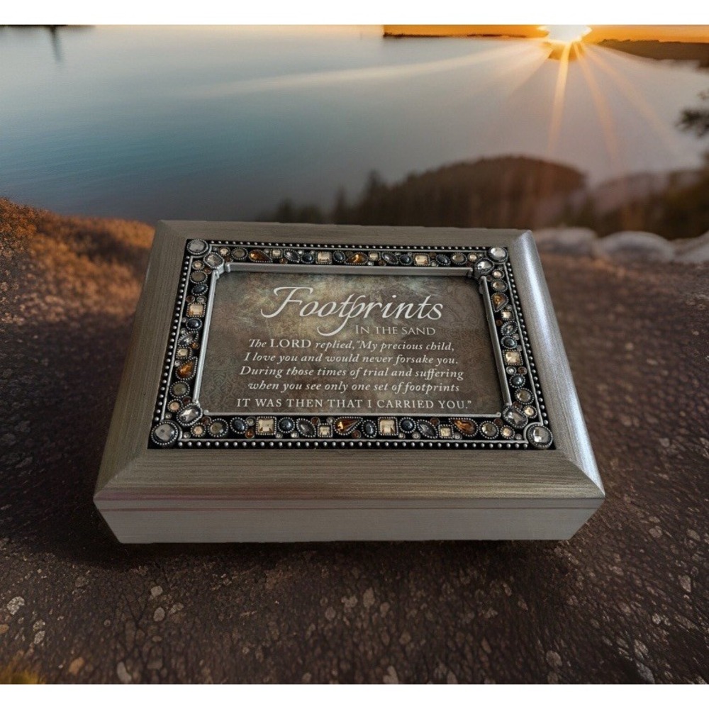 Cottage Garden Footprints in The‎ Sand Woodgrain Jewelry / Music Box